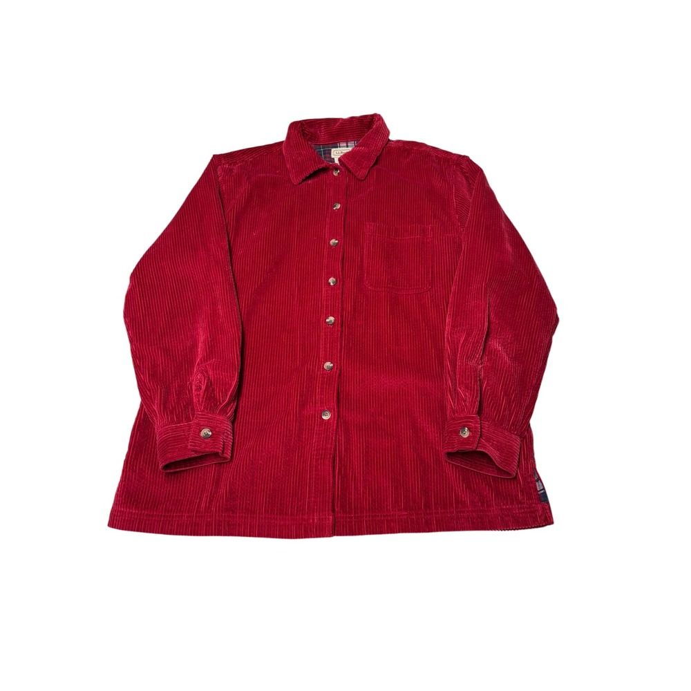 LL Bean Womens Red Corduroy Flannel Lined Shirt Jacket Medium 273275